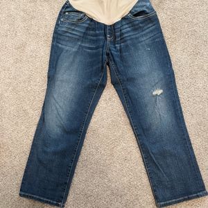 Maternity crop/capri lightly distressed denim jeans